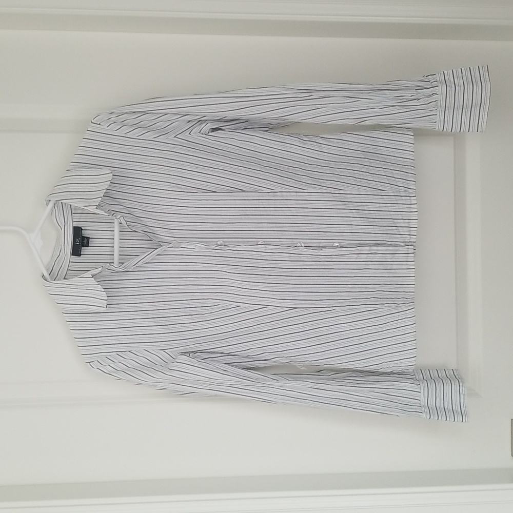 Striped White Collared Button Down Blouse